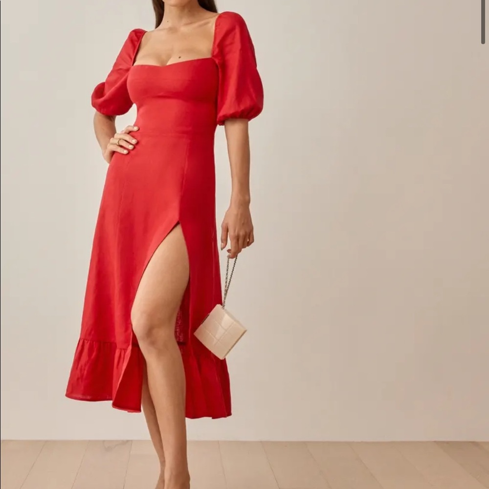 ISO Reformation Belgium Linen Dress in Cherry